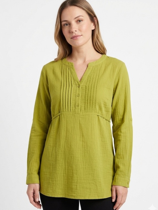 Reitmans Tops - Reitmans Chartreuse Tunic Size Large Petite | Boho Style | Pin-Tuck Blouse |